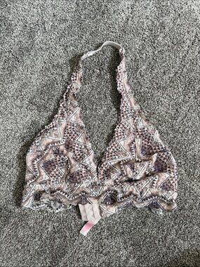 PINK Victoria's Secret Pink and Brown Geometric Lace Halter Bralette